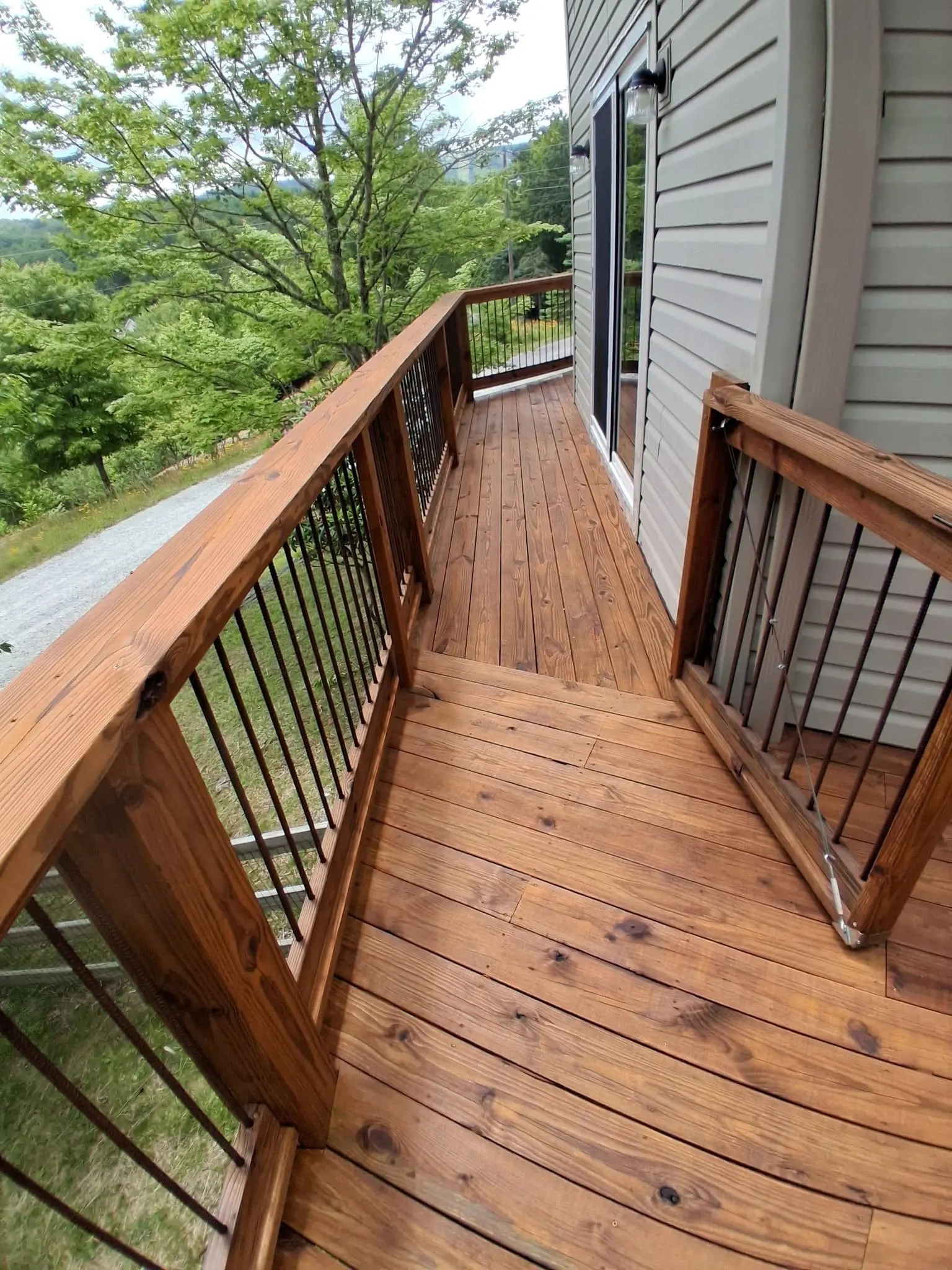 Freshly stained deck overlooking the mountains near Swannanoa NC