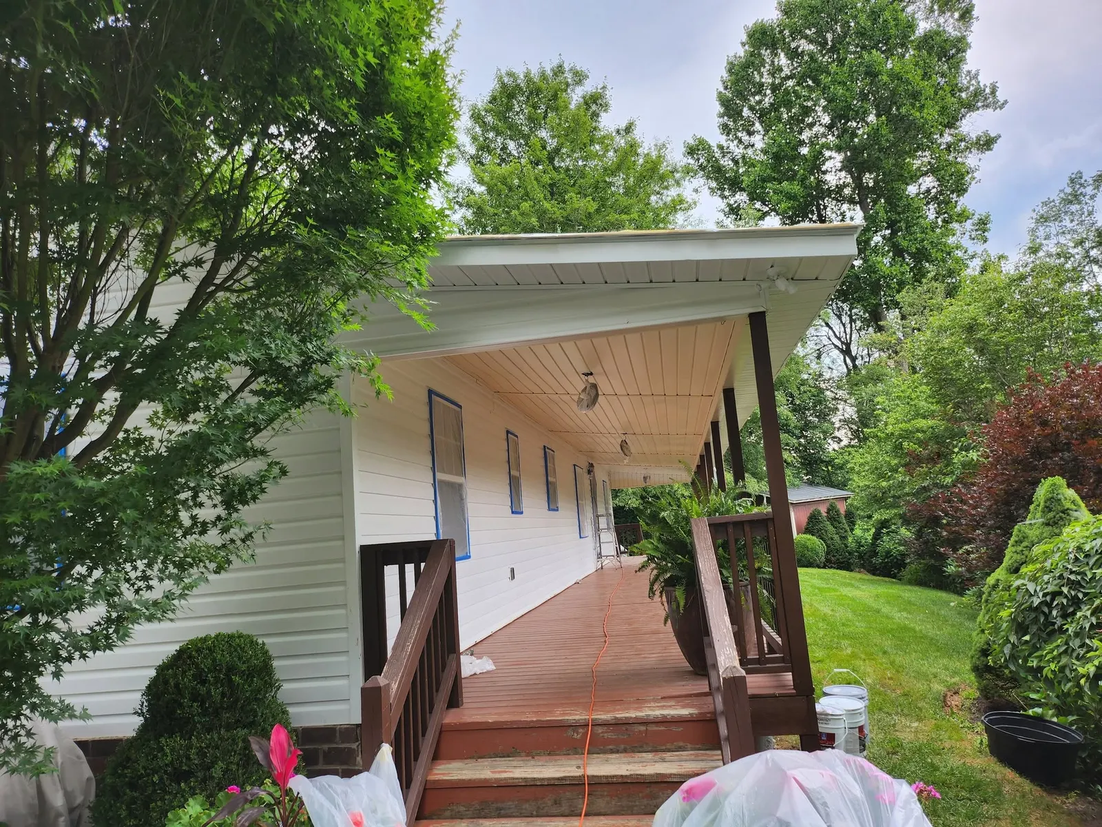 Covered porch exterior painting prep near Swannanoa NC